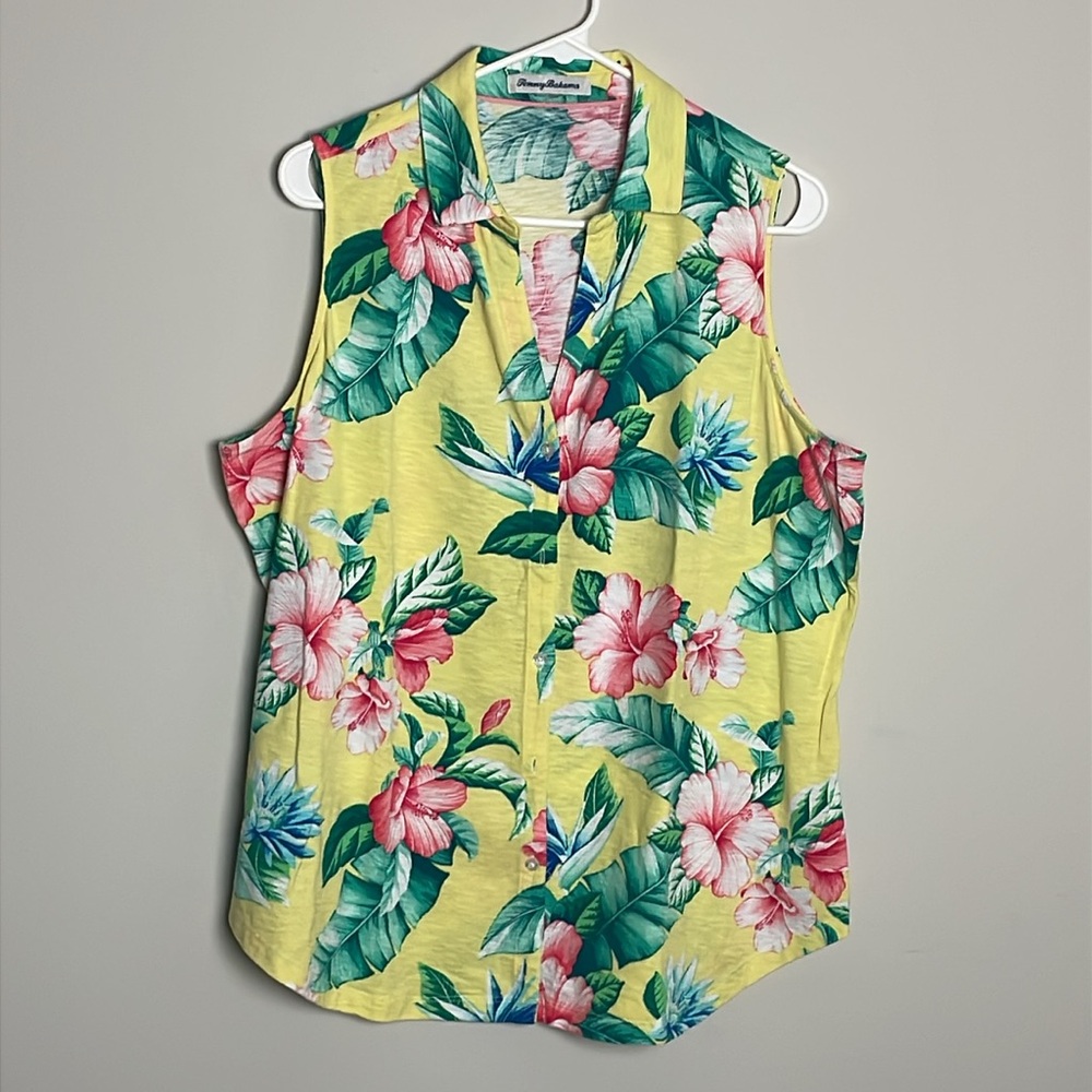 Tommy Bahama Floral Sleeveless Yellow Top- Large